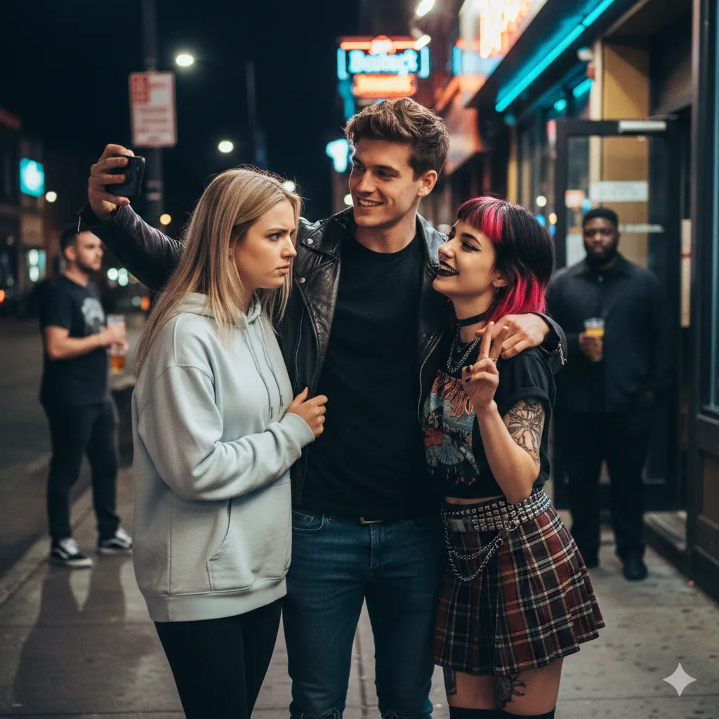 Night City Sidewalk Selfie Realistic