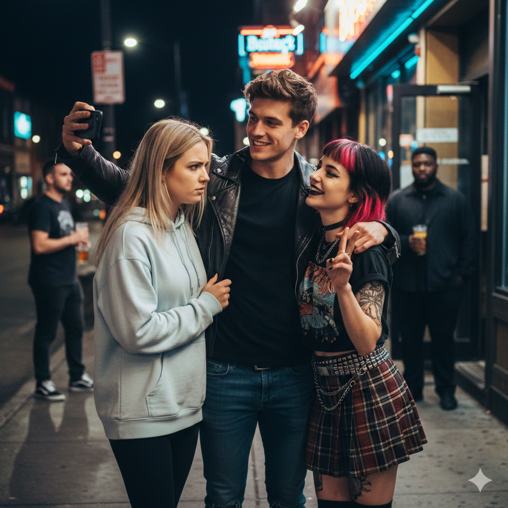 Night City Sidewalk Selfie Realistic reference photo