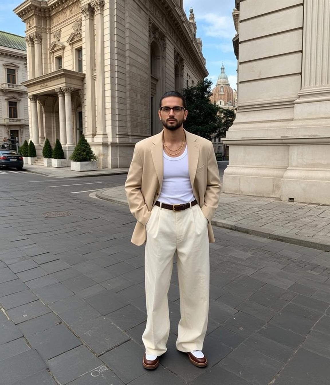 World Stands His Hands Pockets Cream-colored Wide-leg