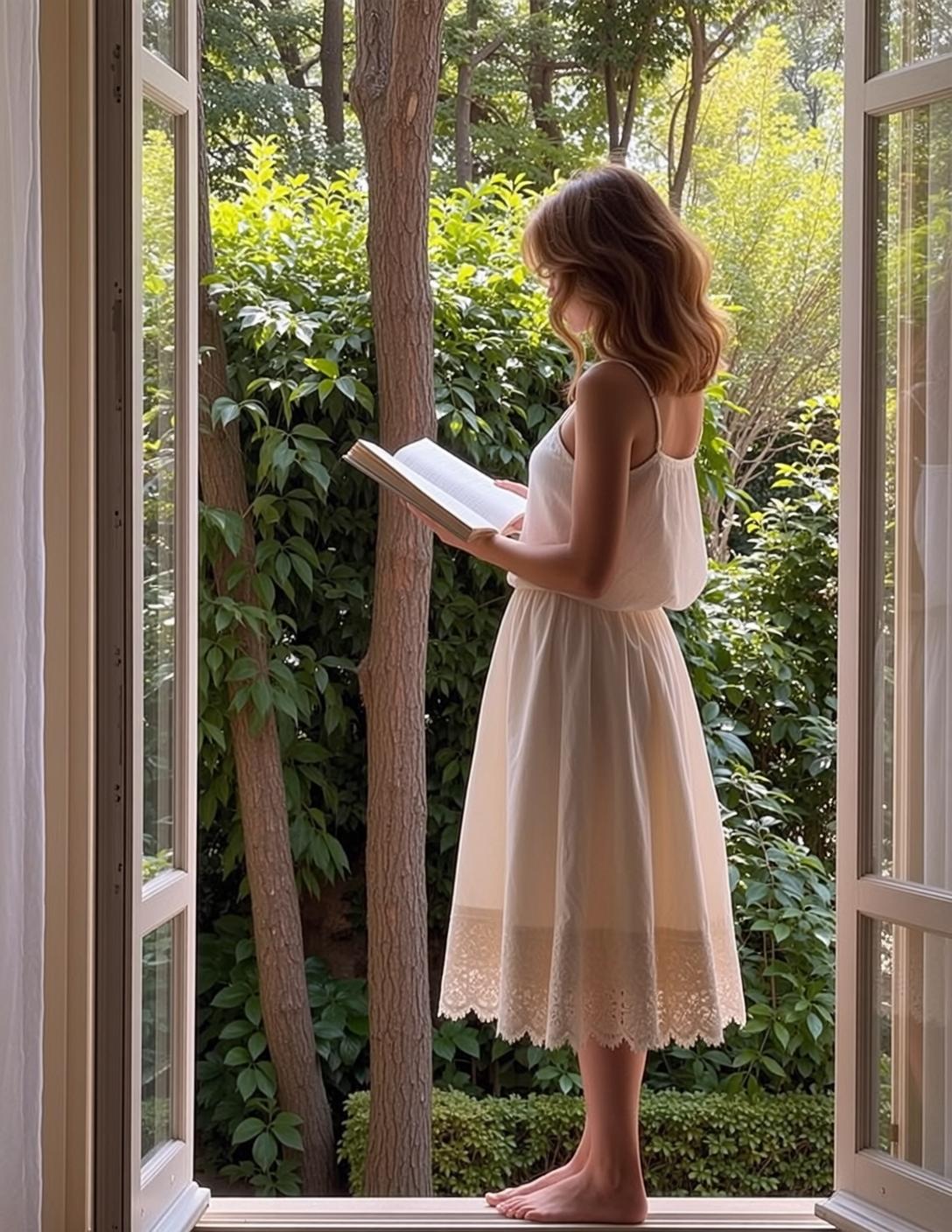 Window Book Lace Skirt Pose