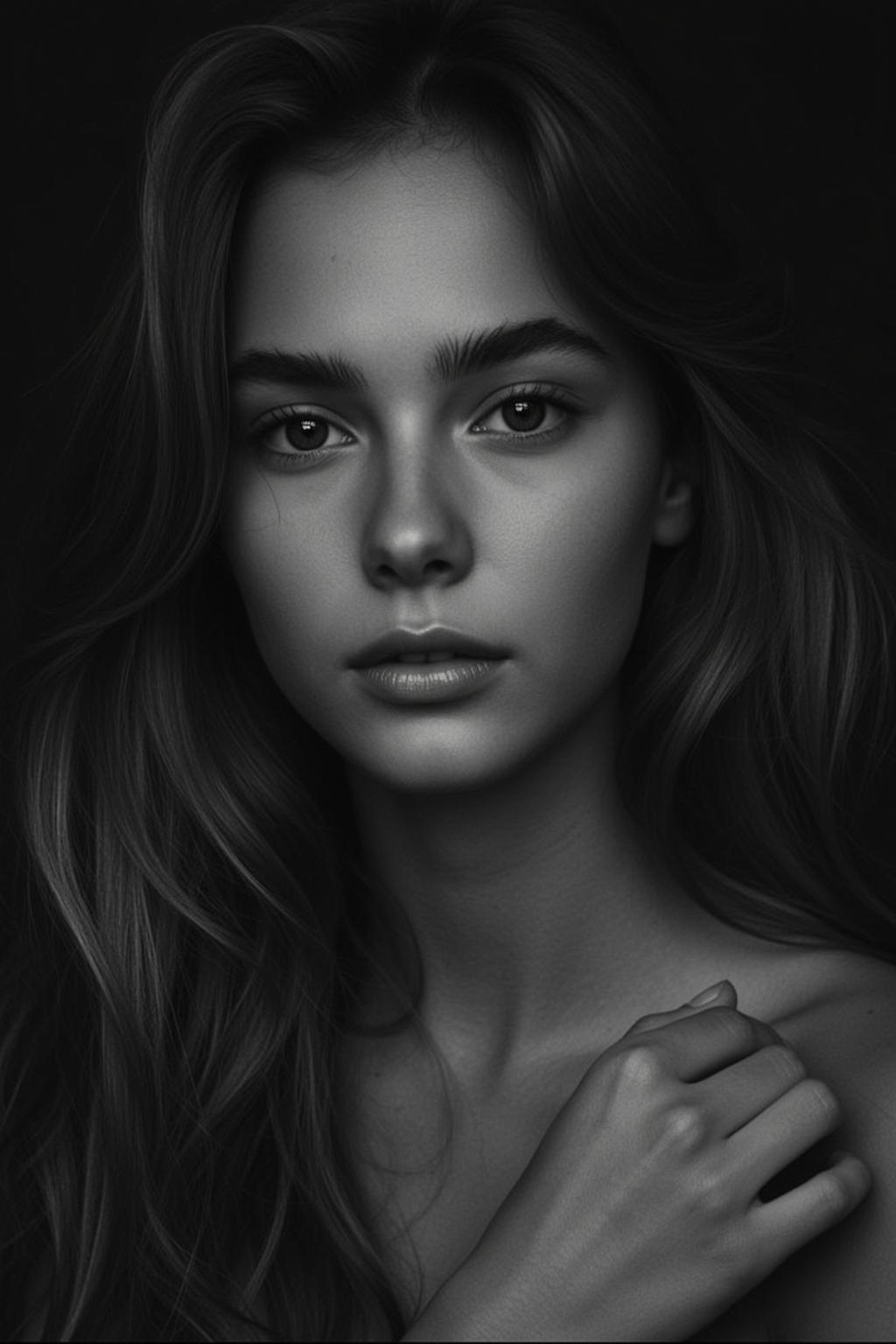 Close-up Head-and-shoulders Portrait Young Woman With Direct Gaze Her Head
