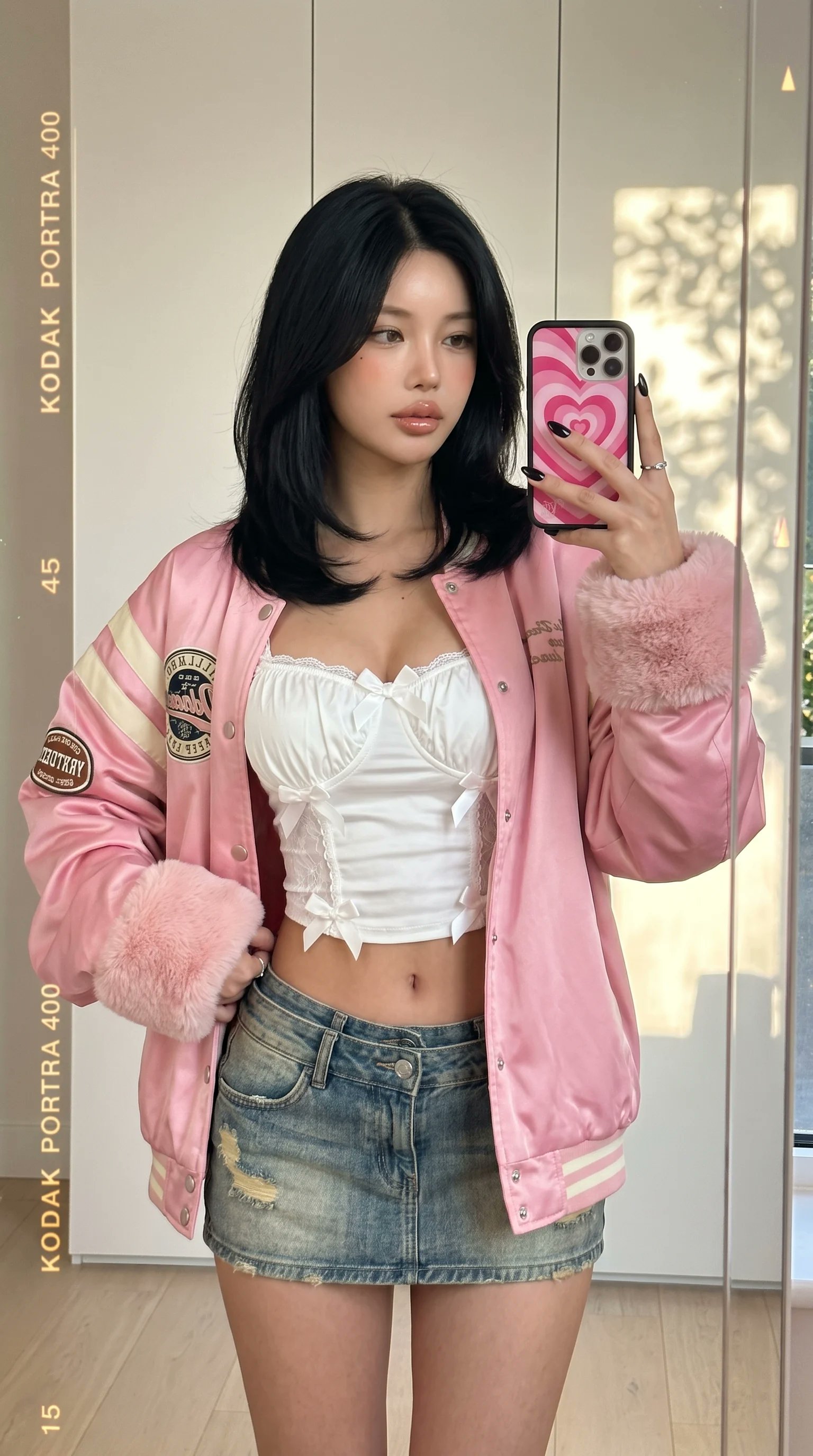 Pink Satin Varsity Style Jacket Thick In Bright