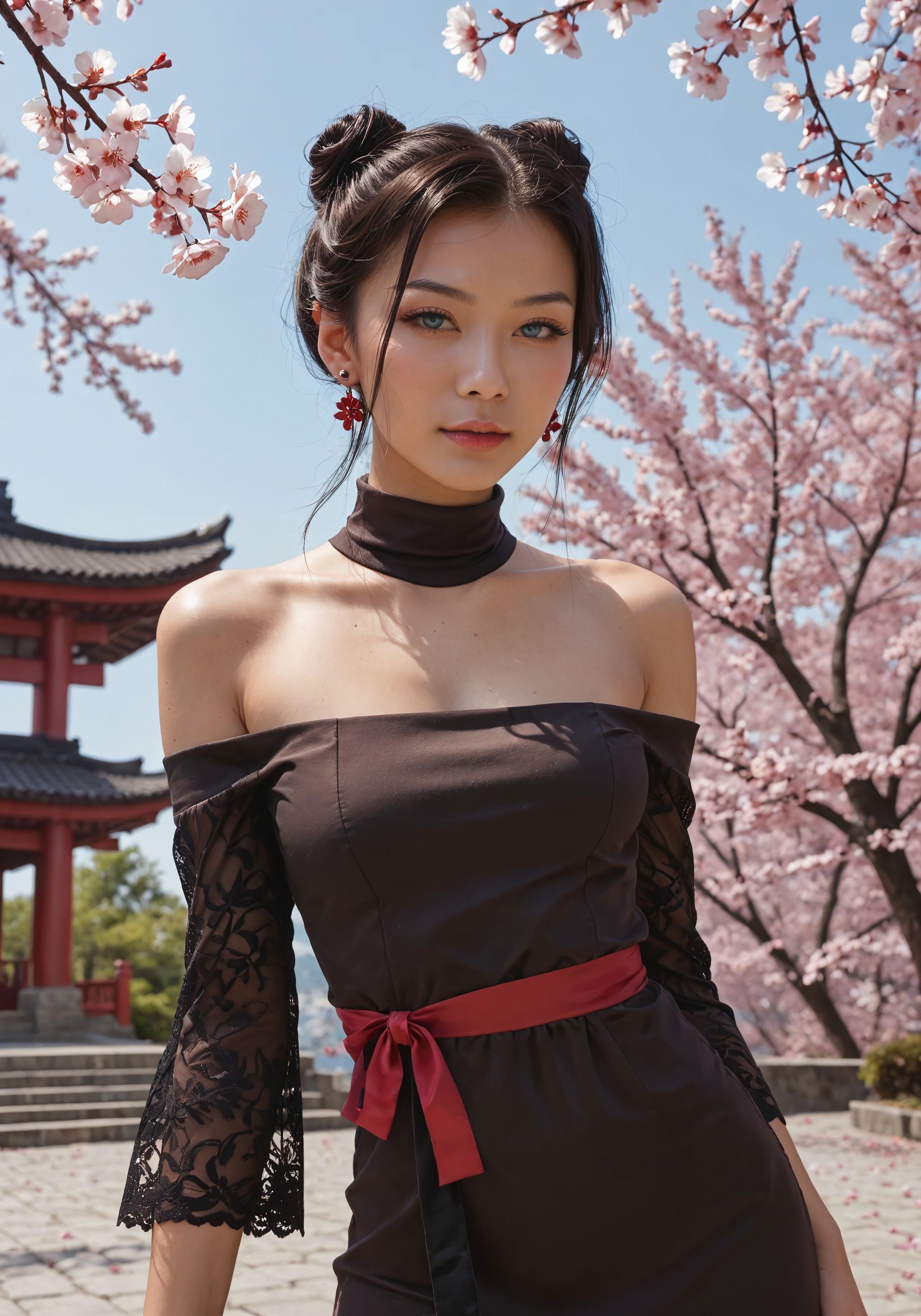 Lace Dress Pagoda Cherry Blossoms
