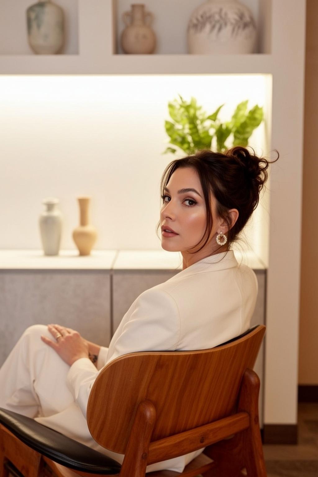 Luxury Dark Brown Updo Fair White Blazer