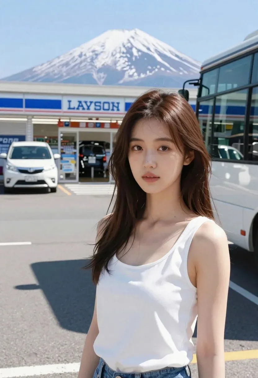 Young Woman With Long Brown Hair Stands The Foreground Wearing
