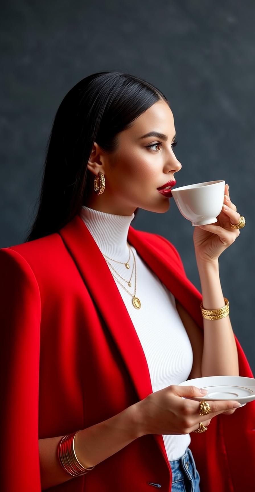 Luxury Long Dark Straight Fair White Turtleneck