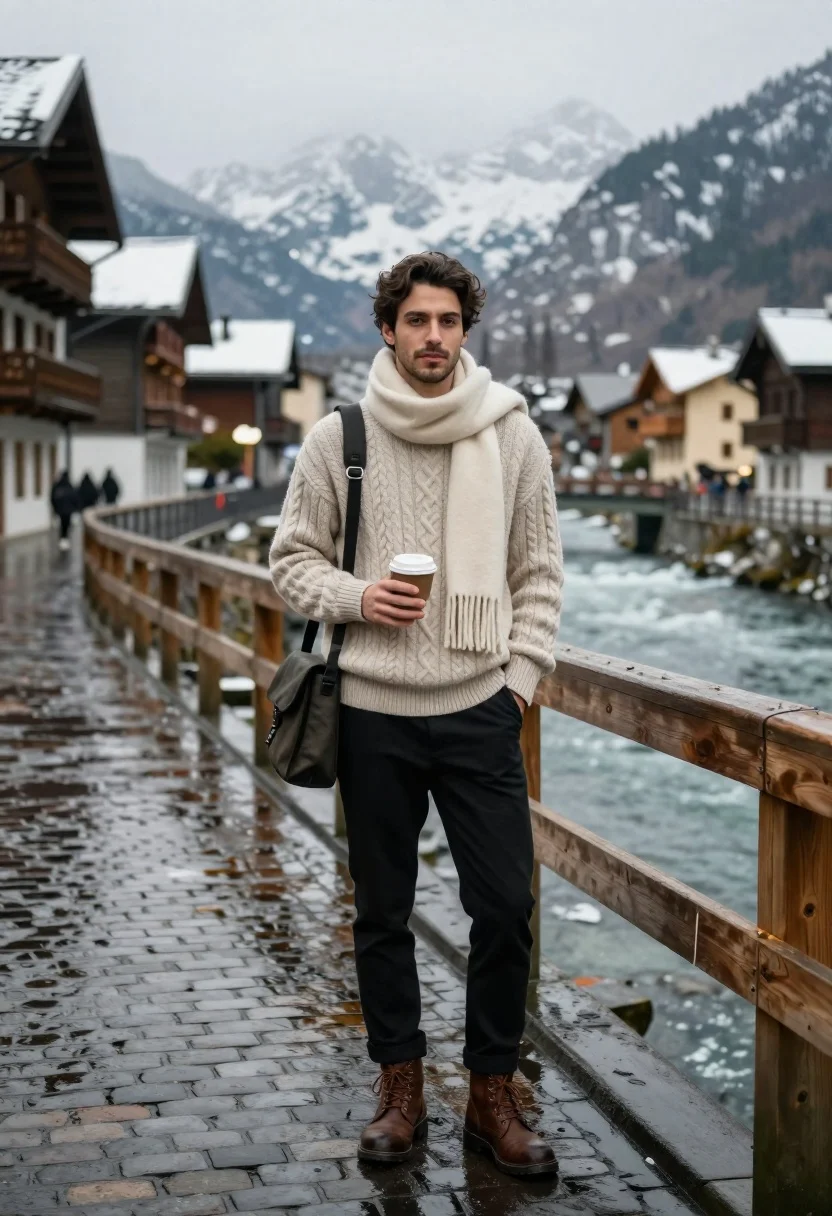 Handsome Young Man Stands Confidently The Foreground Holding Coffee Cup
