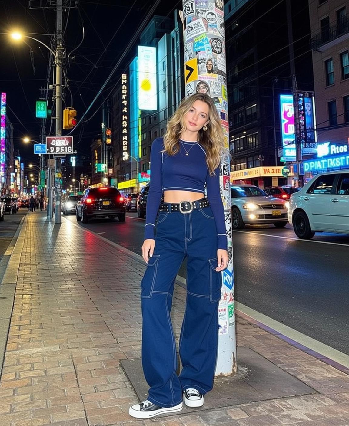 City Street Night Utility Pole Gold Necklace