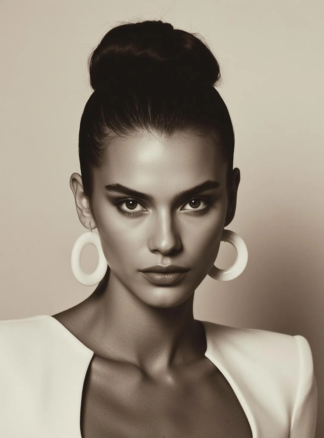 Makeup And Earrings With White Structured Jacket
