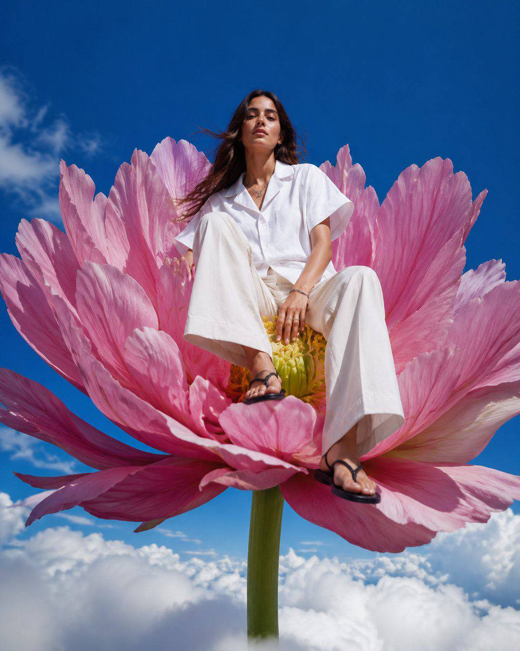 Sitting In Giant Flower Above Clouds