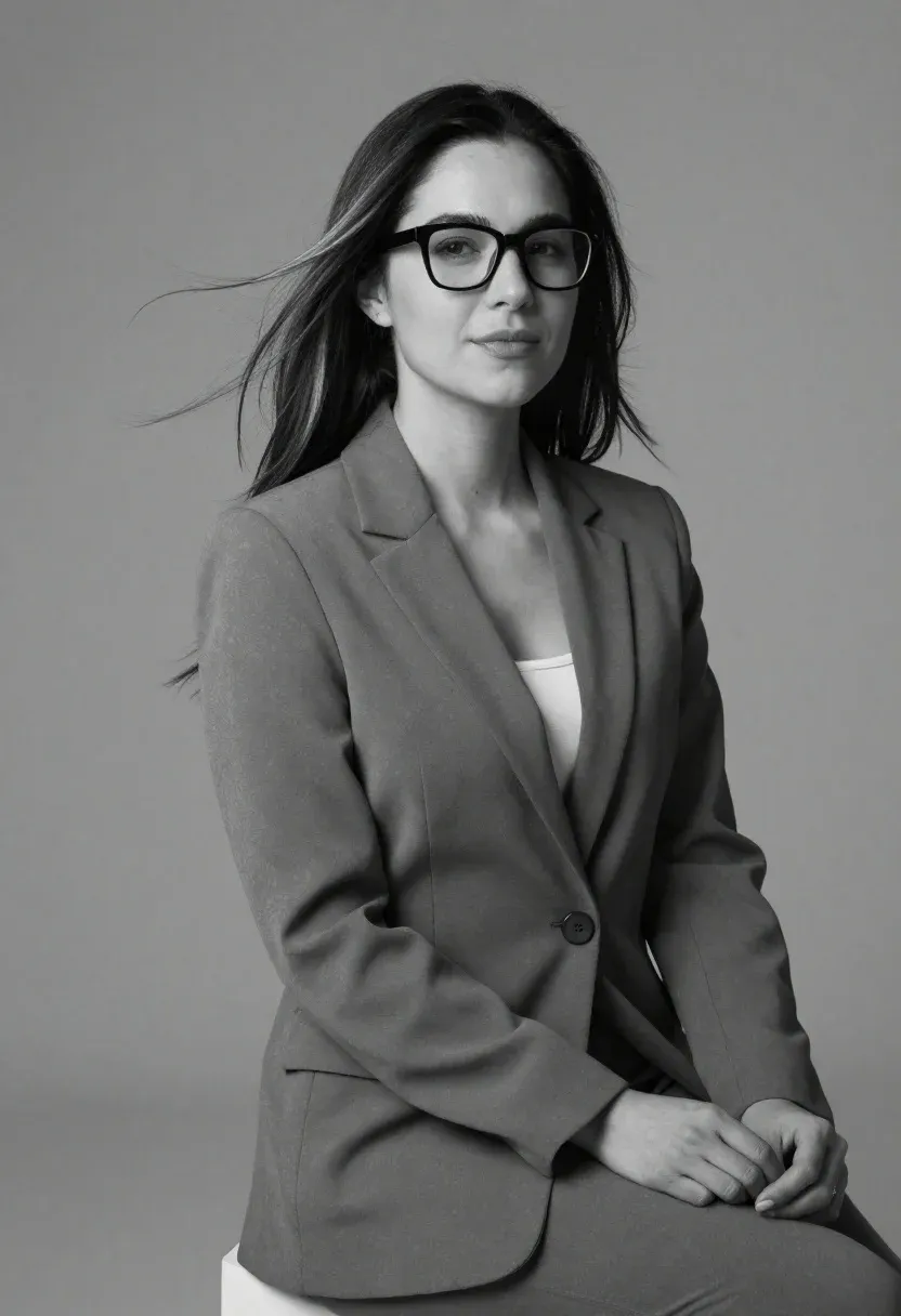 Black And White Studio Portrait Woman Professional Business Attire Against