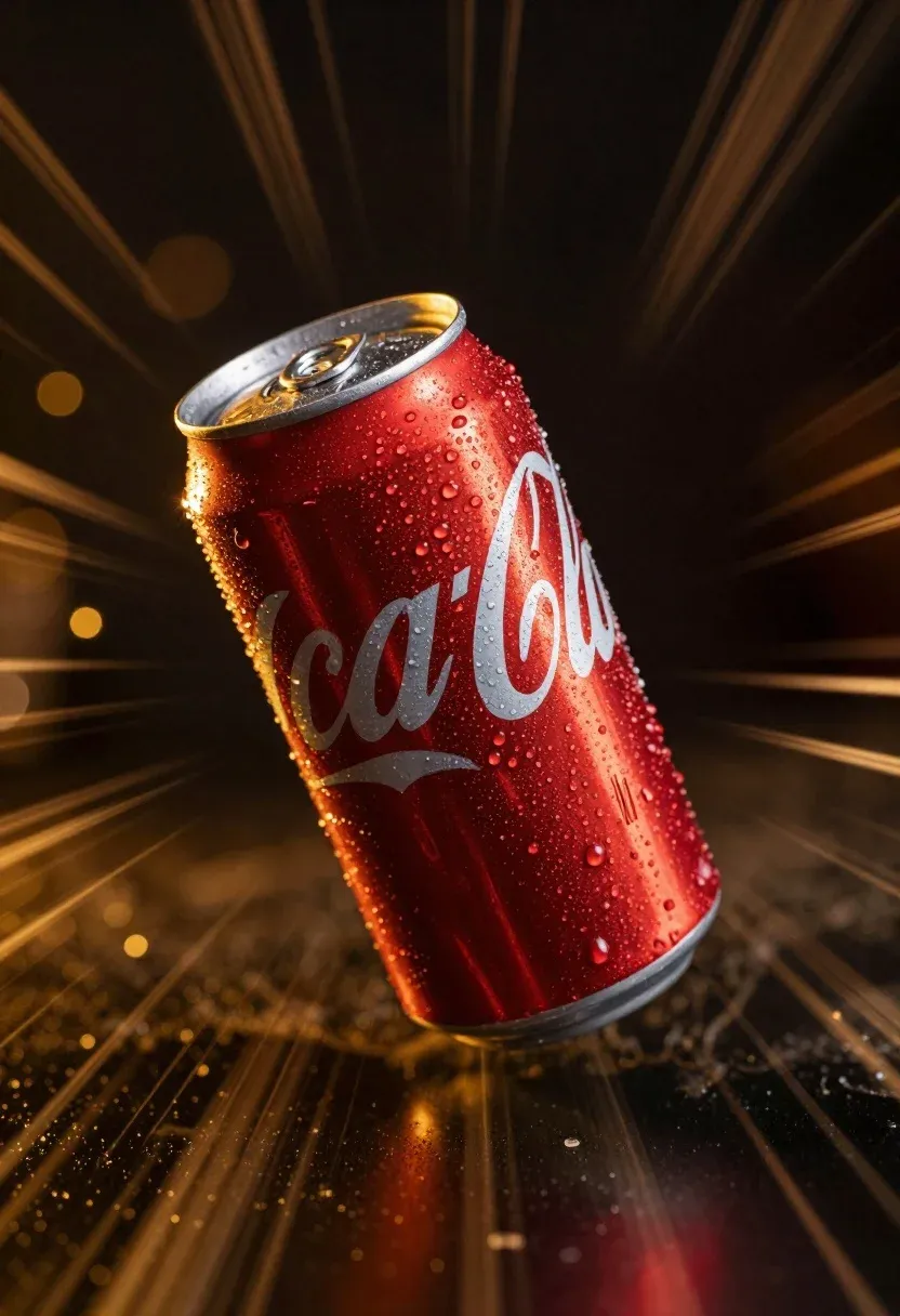 Red Aluminum Soda Can With Condensation Droplets Captured Mid-motion Against