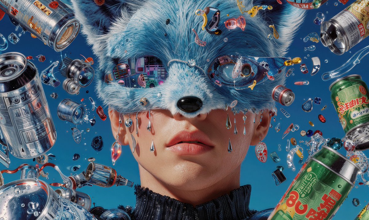 A woman opens her eyes, surrounded by products orbiting her in a surreal, dreamlike environment.
