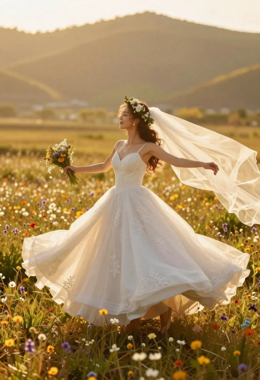 Dreamy Bridal Photography Scenario Bride Twirling Gracefully Her Gown Amidst
