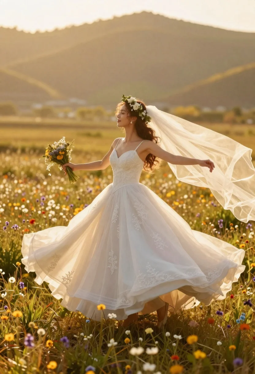 Dreamy Bridal Photography Scenario Bride Twirling Gracefully Her Gown Amidst reference photo