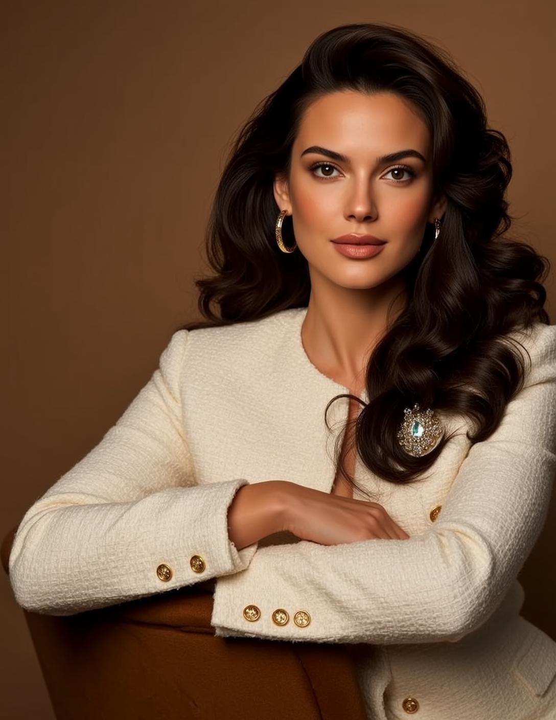 Luxury Beautiful Long Dark Wavy Tan White