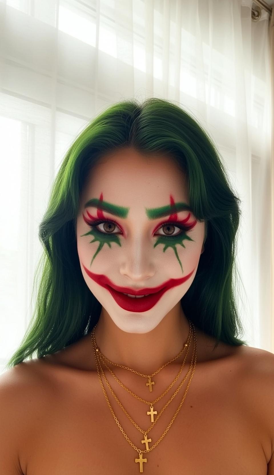Halloween Makeup Young Long Wavy Dark Green