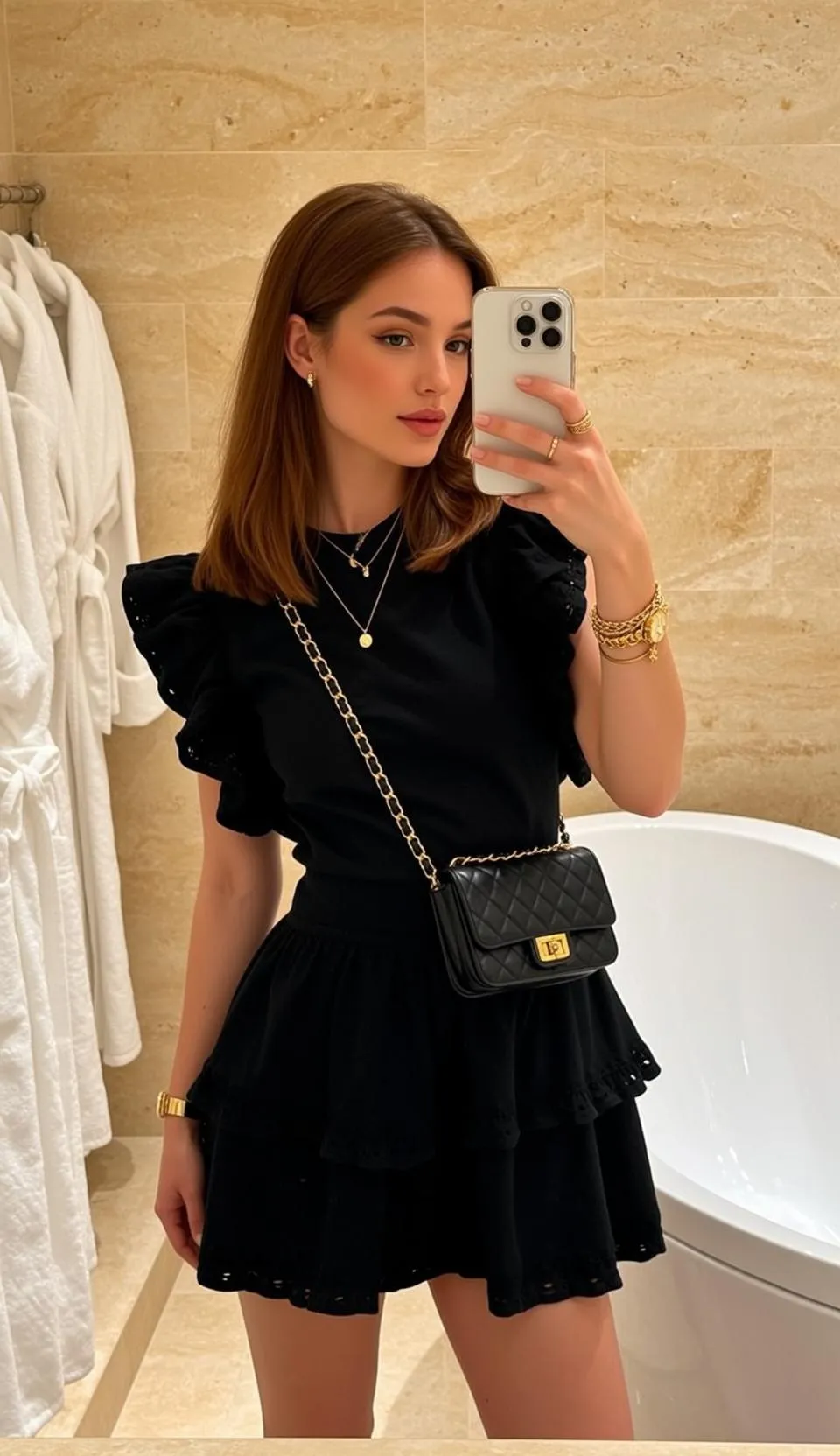 Earrings Necklace Bracelets Rings And Wristwatch In Selfie Portrait