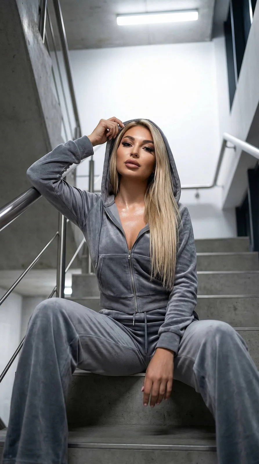 Girl Concrete Stairs Cinematic Portrait 916