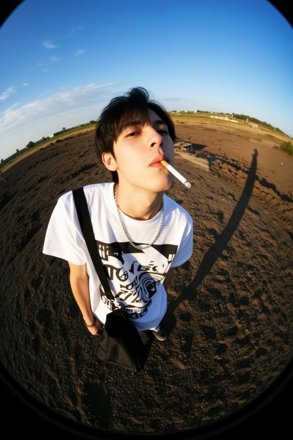 Fisheye Young Black Short Messy Light White