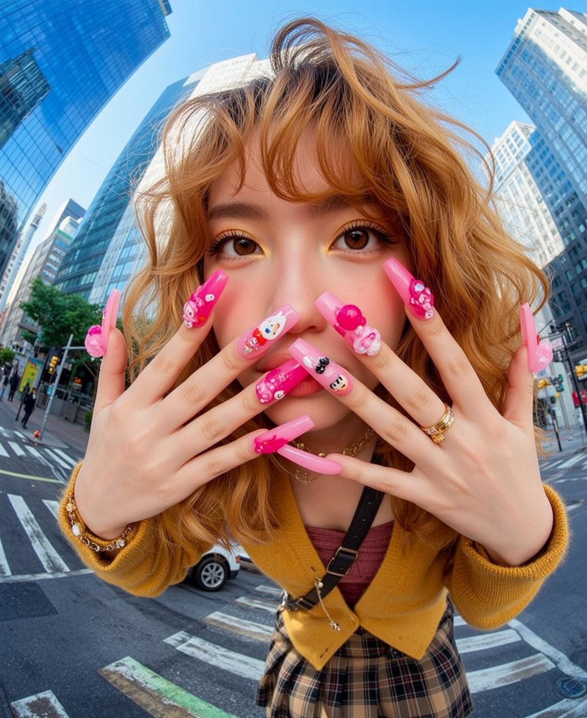 Plaid Skirt Crosswalk Nail Pose