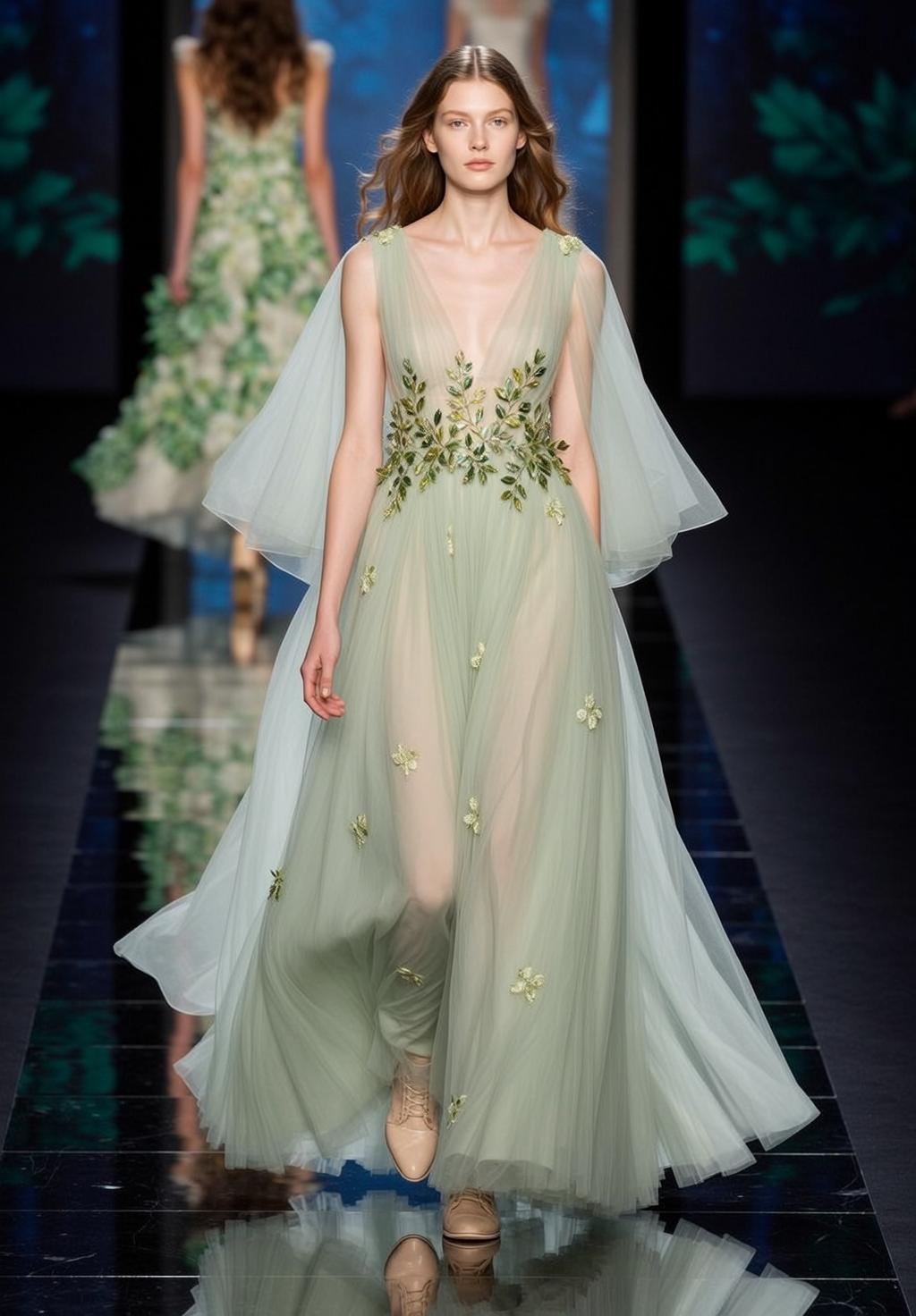 Green Tulle Runway Gown