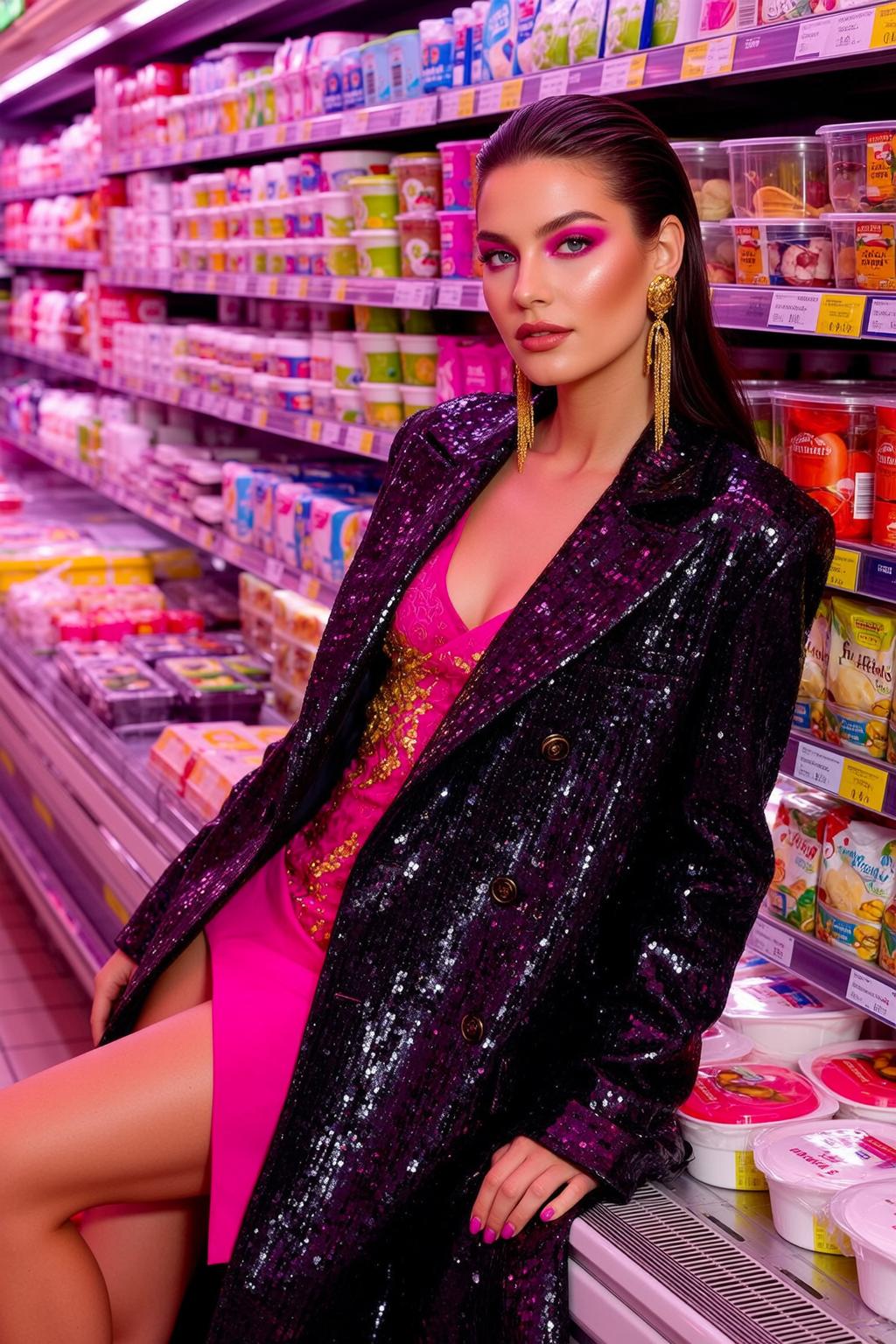Hot Pink Sequin Coat Gold Earrings