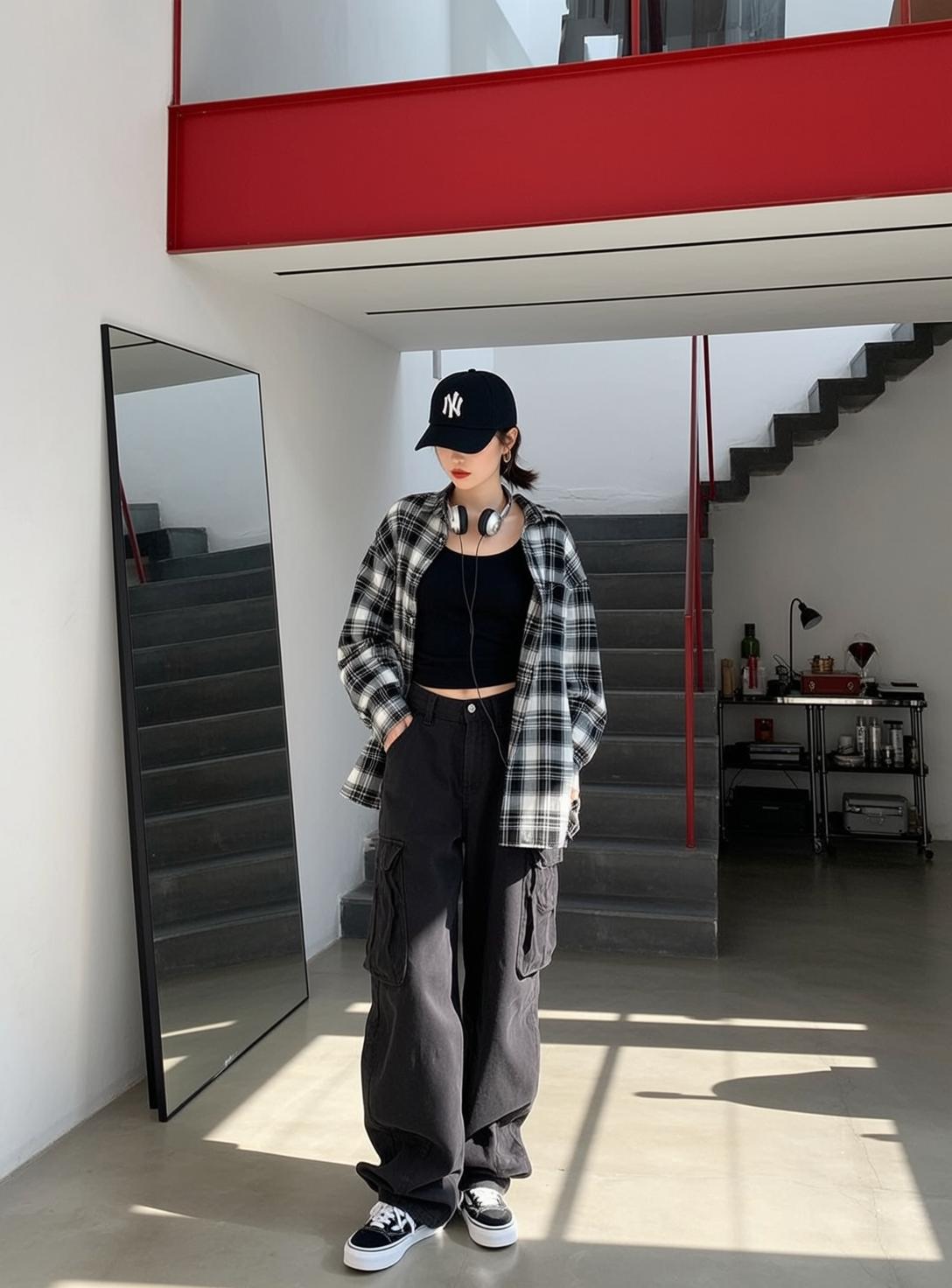 Plaid Shirt Hallway Mirror Outfit