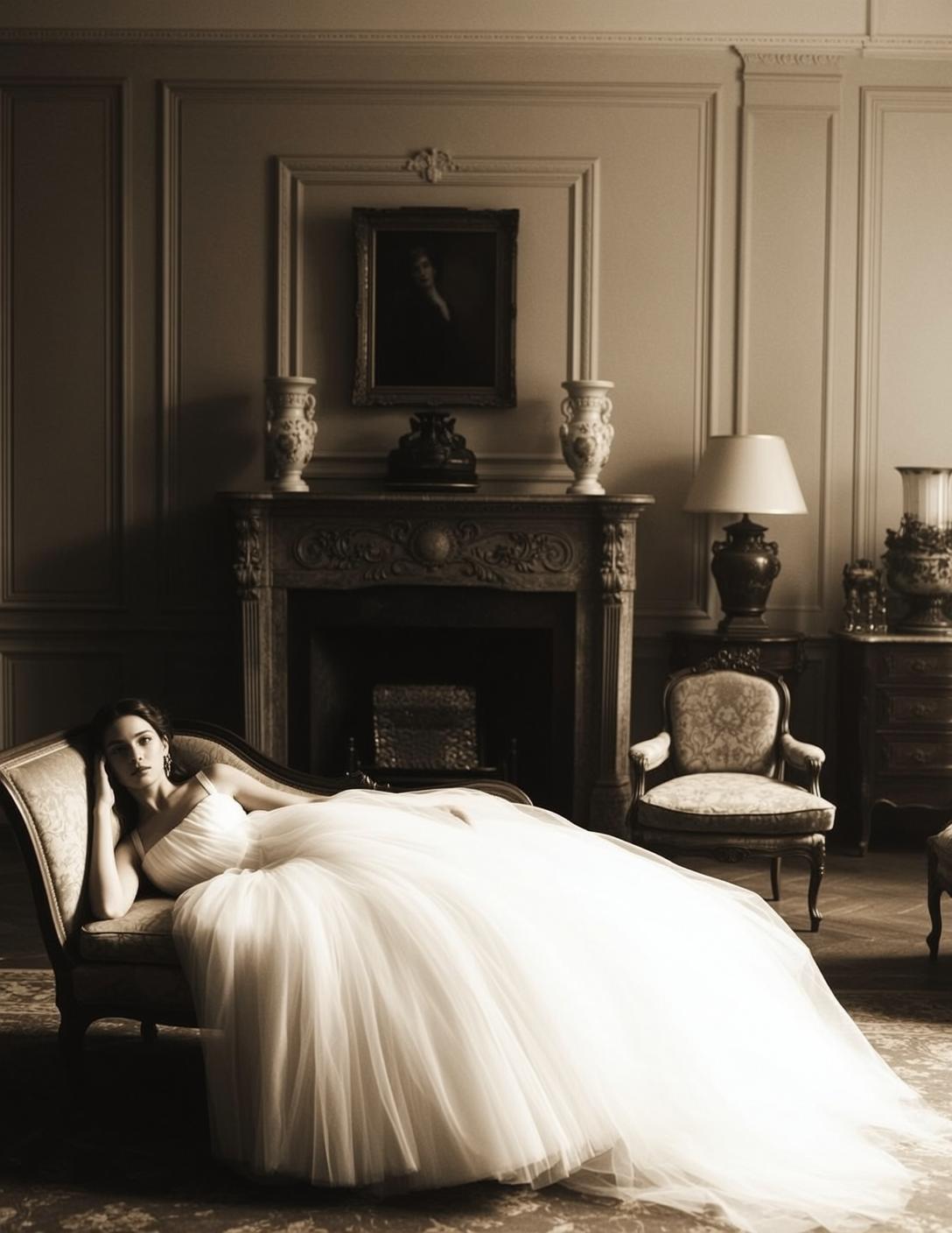 White Wedding Gown Chaise Lounge