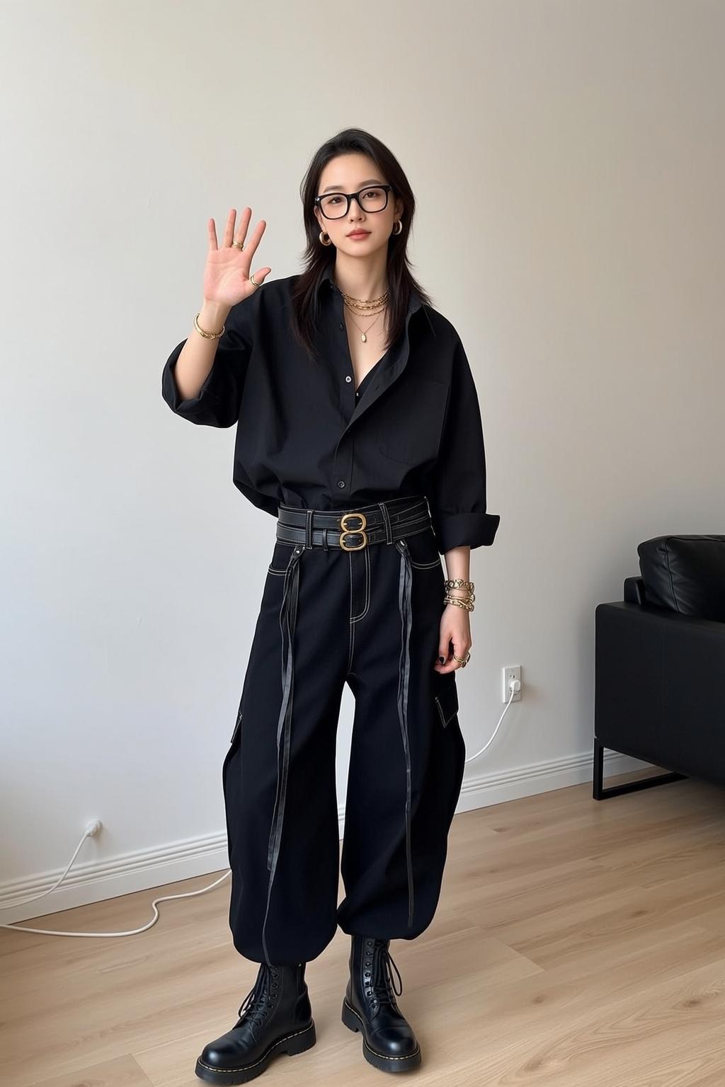 Black Shirt Minimalist Room Wave