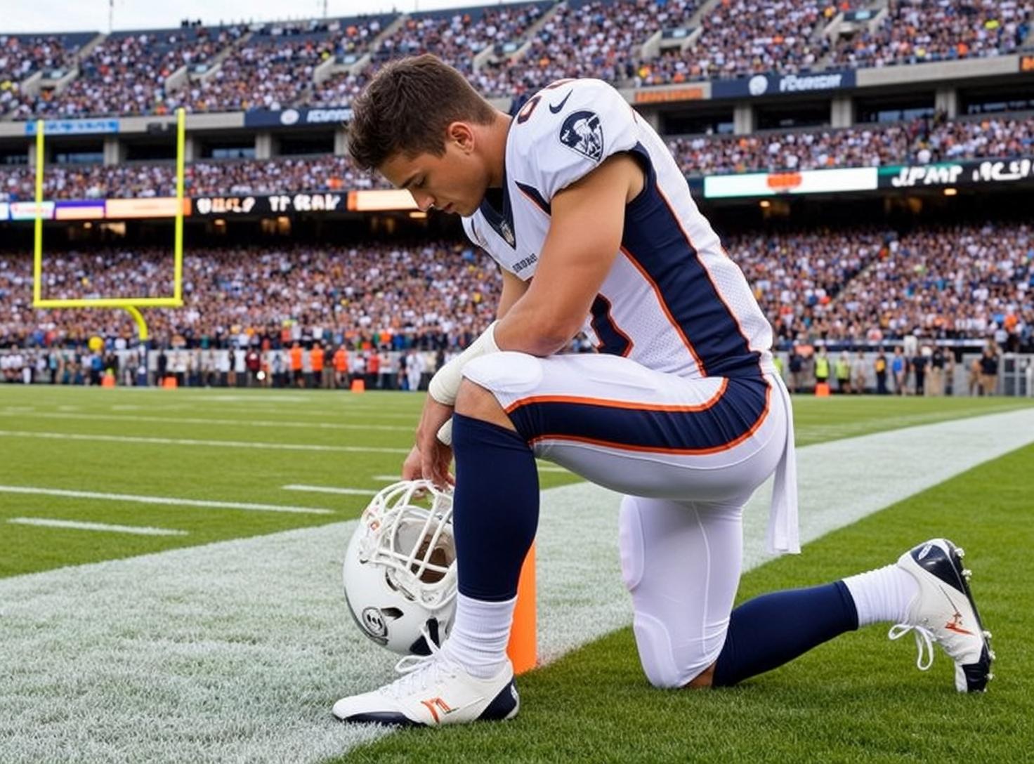 Kneeling Football Stadium Portrait