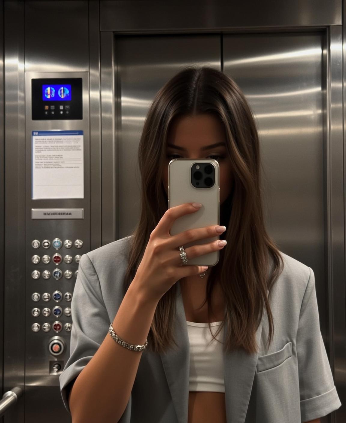 Grey Blazer White Tank Selfie