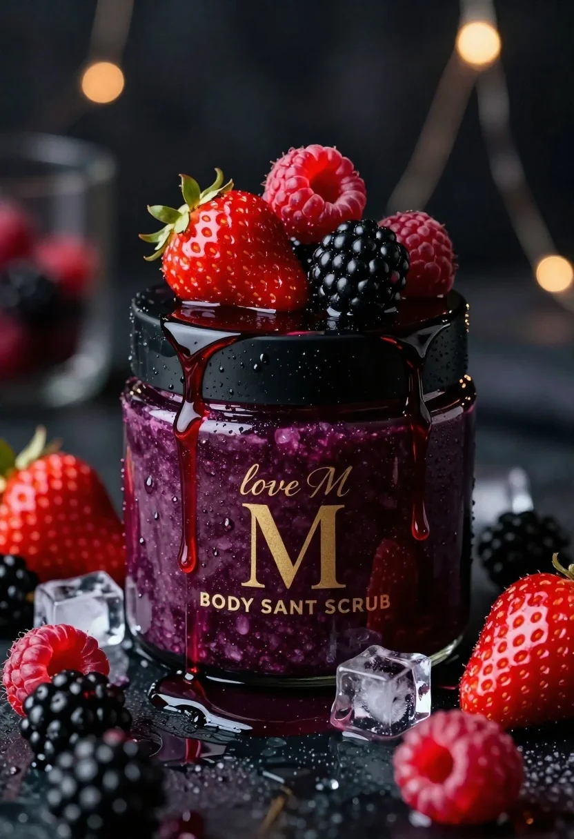 Luxurious Jar Dark Berry Body Salt Scrub Sits Center Stage