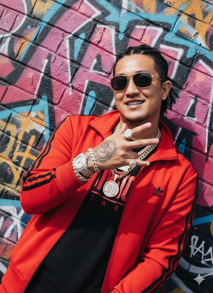 Red Streetwear Pose With Jewelry