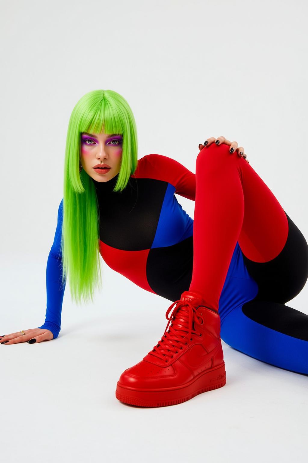 Patchwork Bodysuit Floor Pose