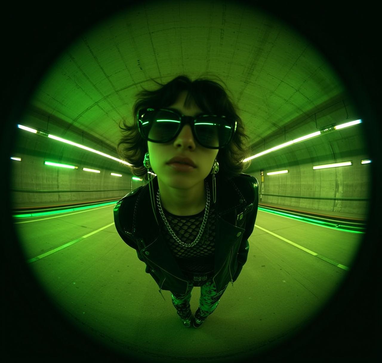 Green Neon Tunnel Leather Look