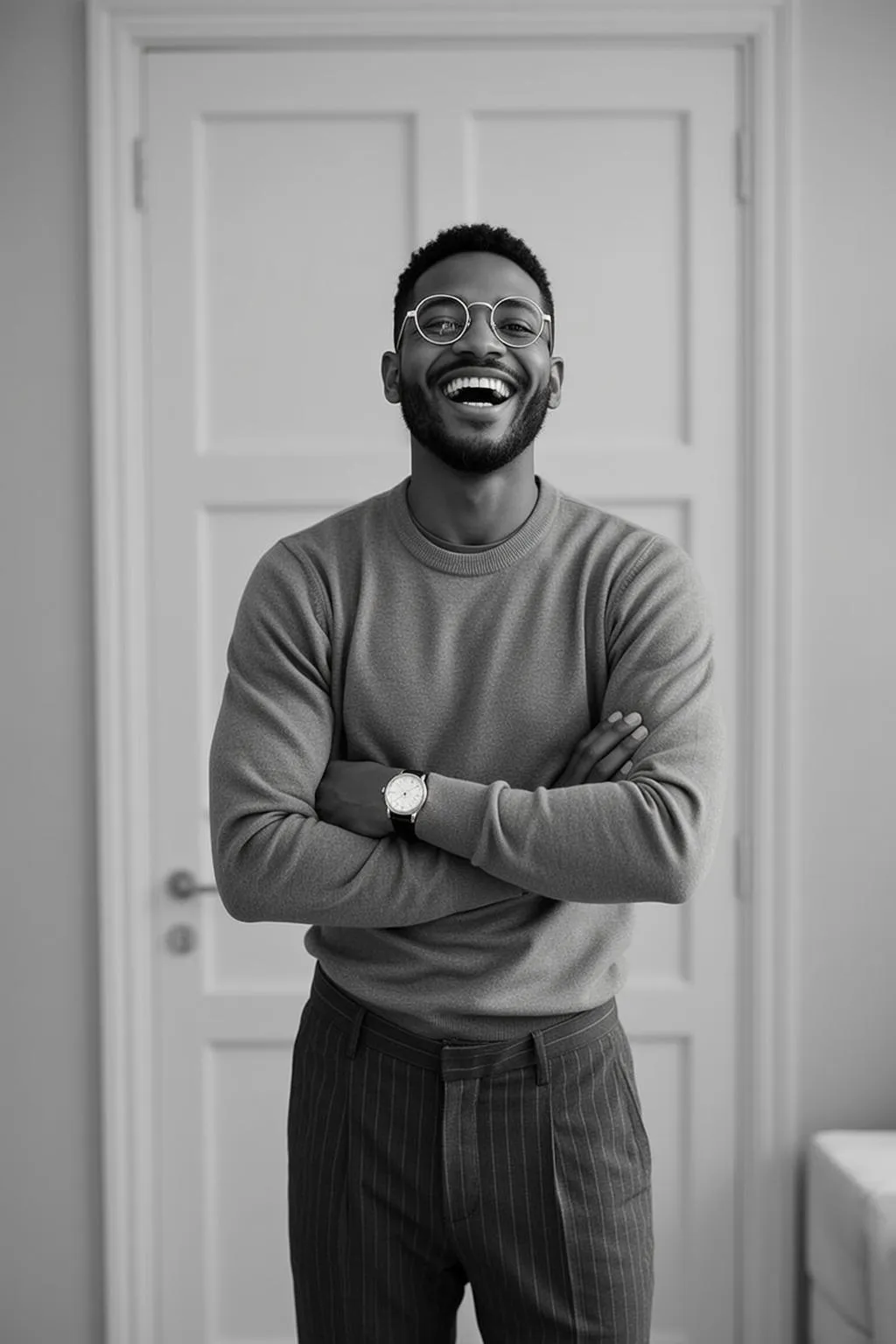 Glasses And Wristwatch In Knitwear Portrait