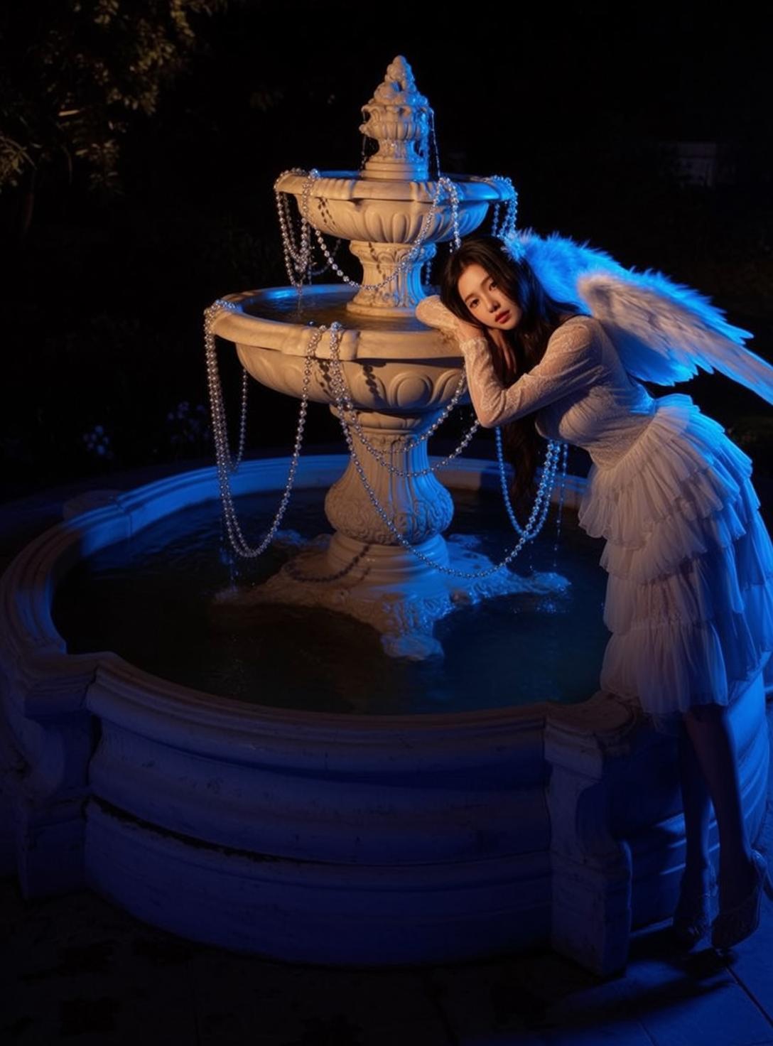 Angel Wings Fountain At Night