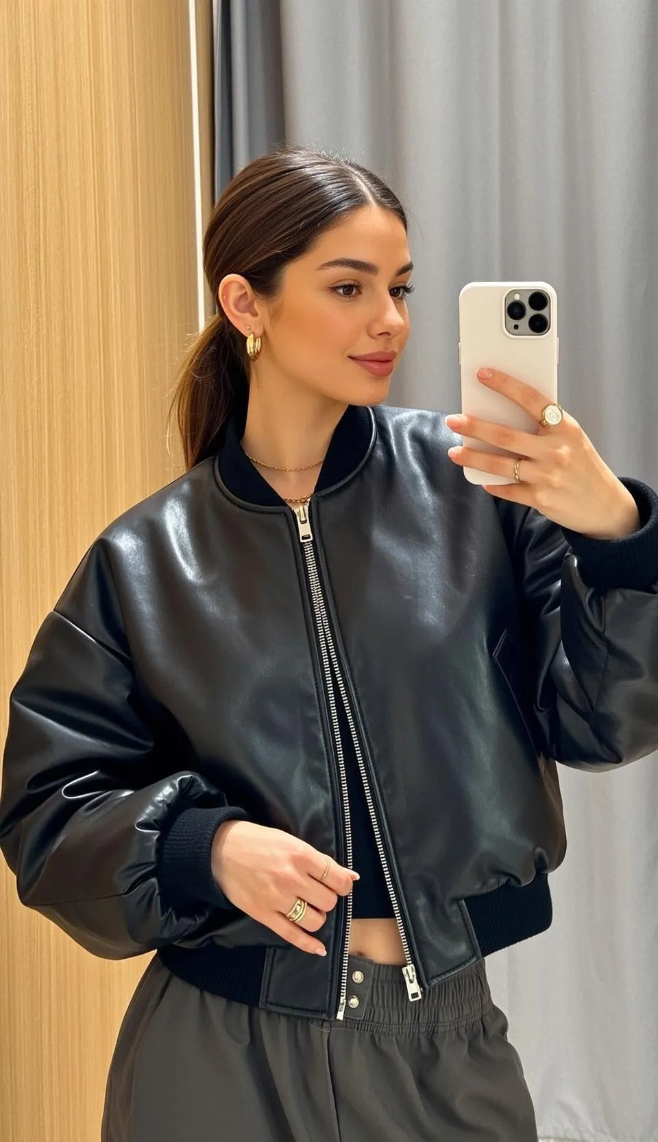 Earrings Necklace And Rings In Selfie Portrait