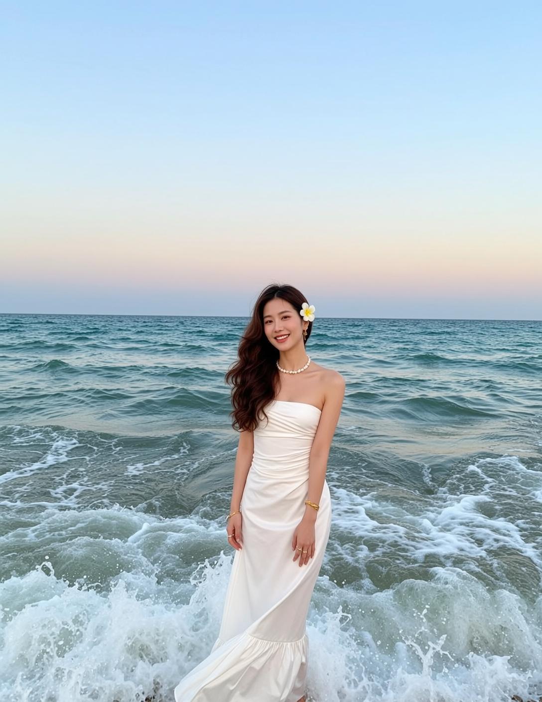 White Dress Wet Sand Beach