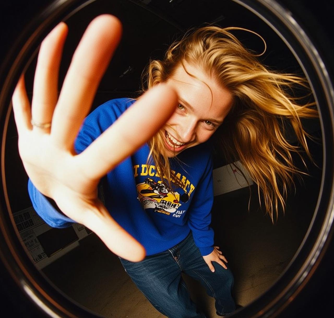 Blonde Woman Fisheye Studio Candid Playful