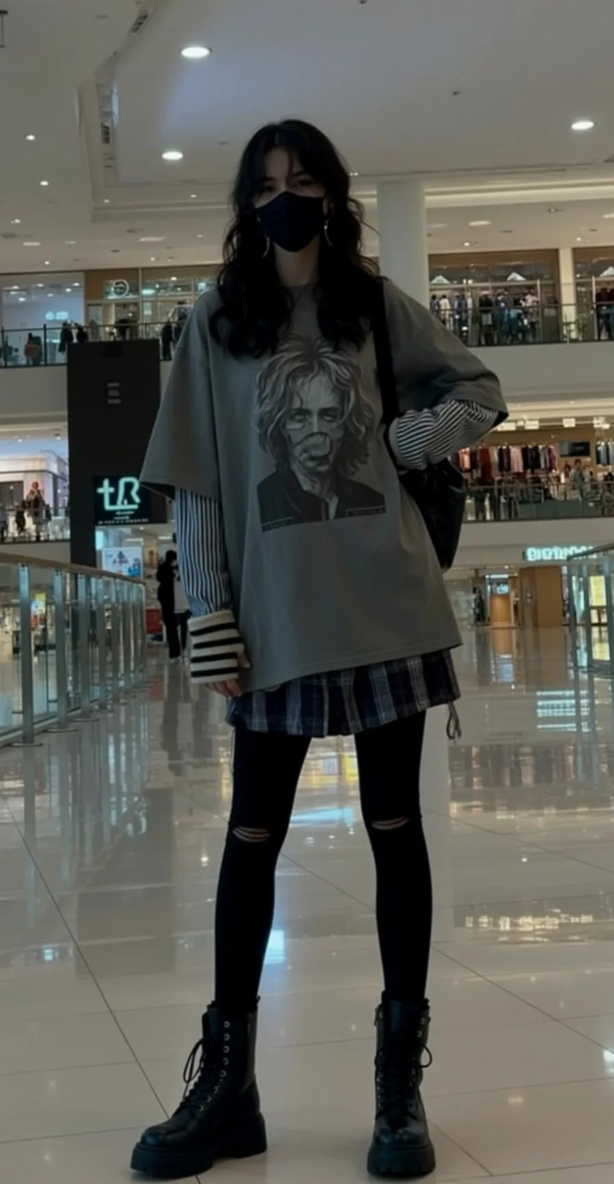 Girl In Graphic Tee Plaid Skirt Mall