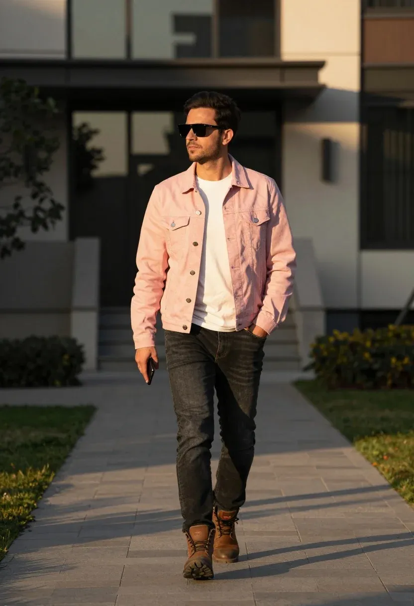 Man Walks Confidently Along Paved Path Outdoor Setting During The