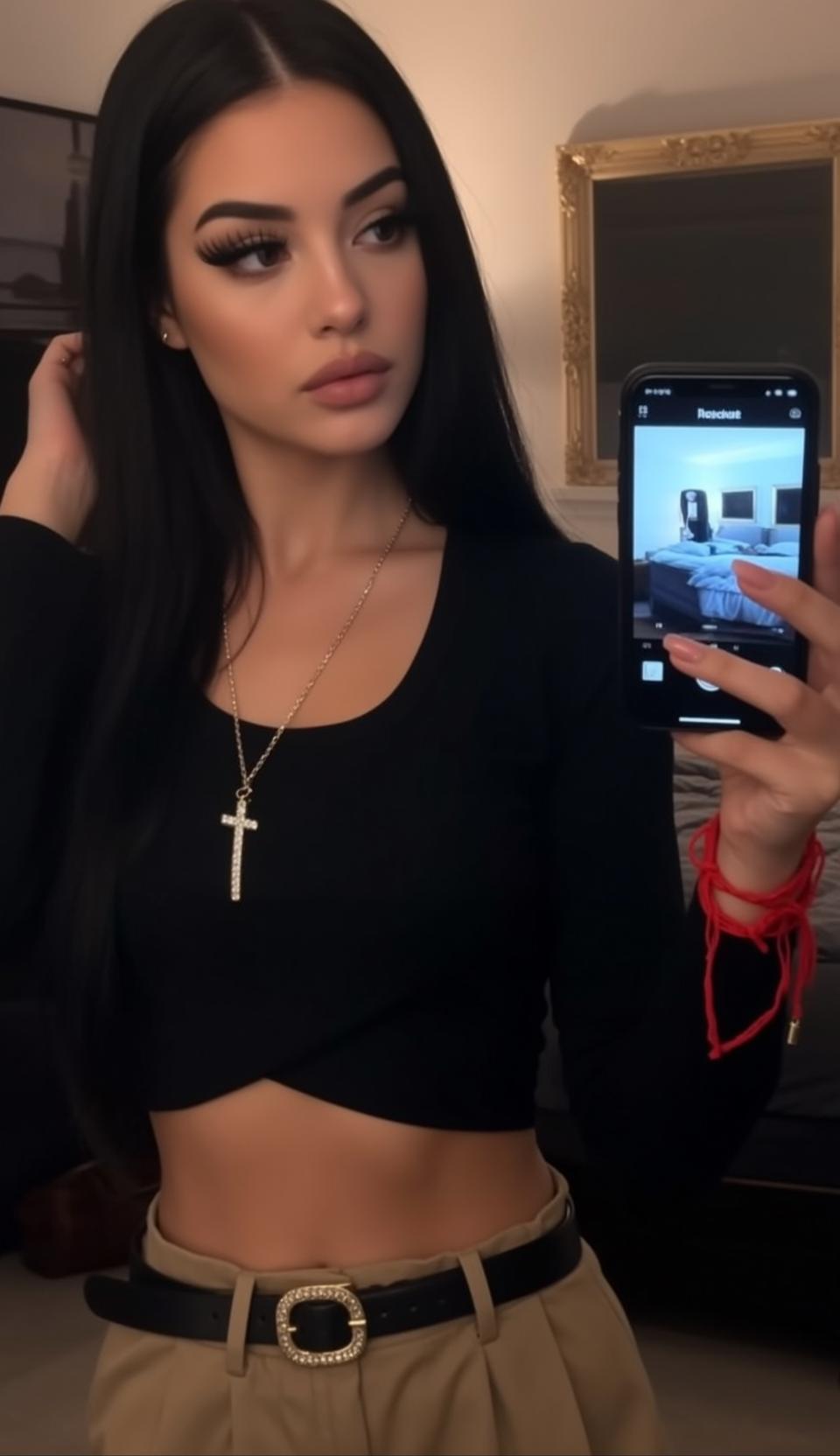 Holding Smartphone Her Right Hand Taking 4