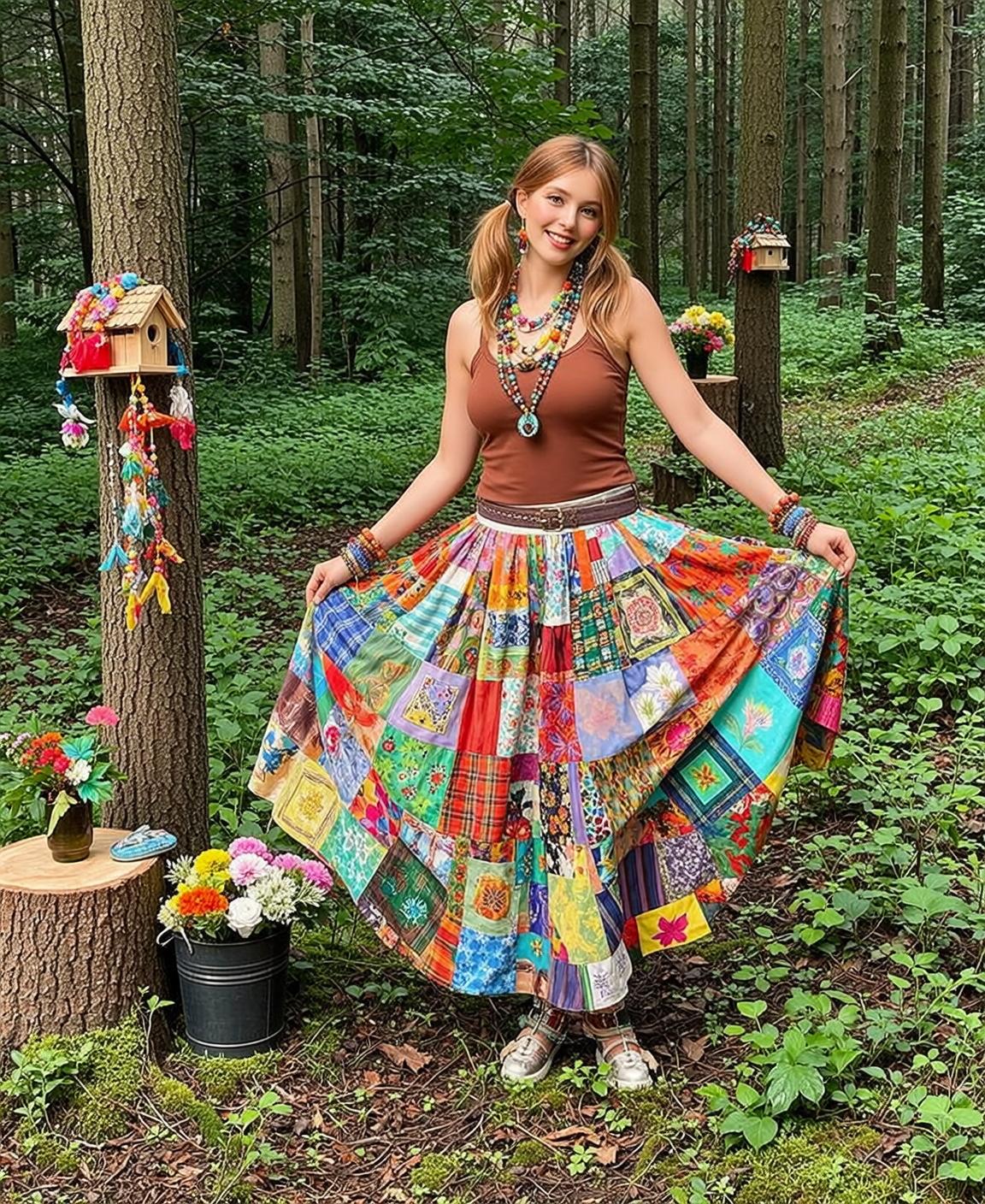 Blonde Pigtails Girl Forest Maxi Skirt Smile