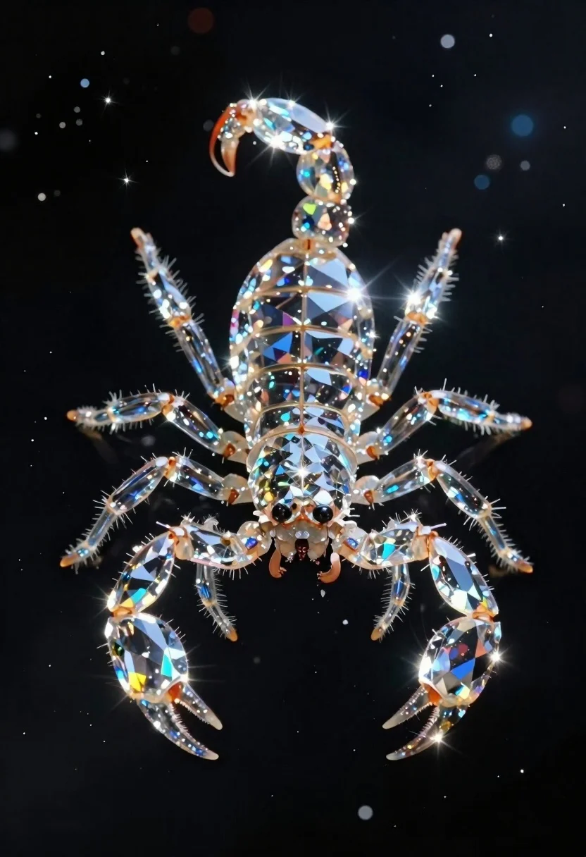 Highly Reflective Crystalline Scorpion Suspended Deep Space With Floating Dust reference photo