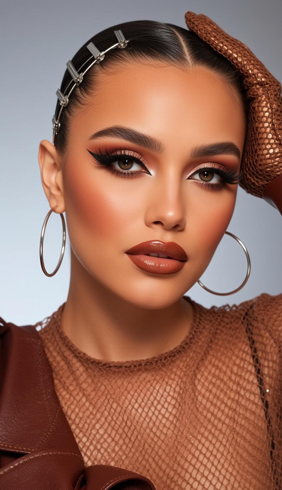 Brown Fishnet Leather Shoulder Portrait