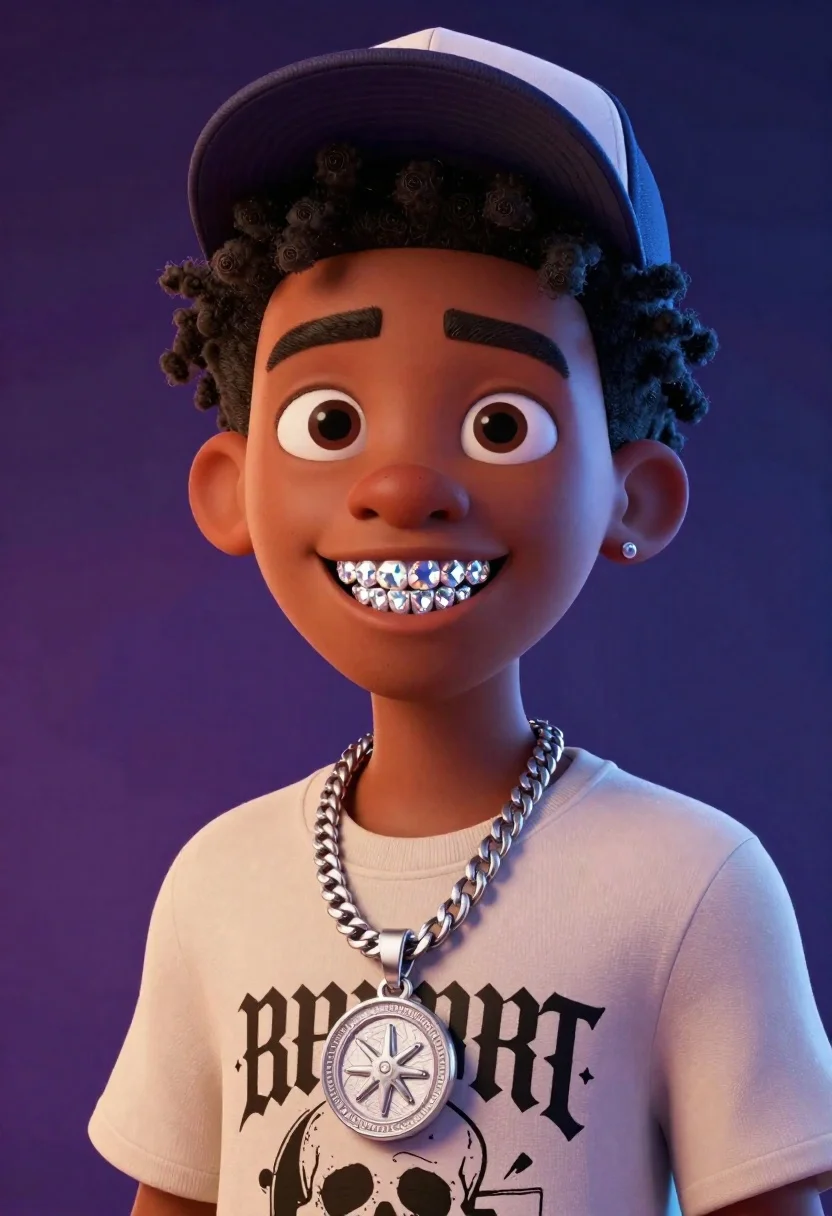 Vibrant Cartoon-style Portrait Young Black Man With Exaggerated Features And reference photo