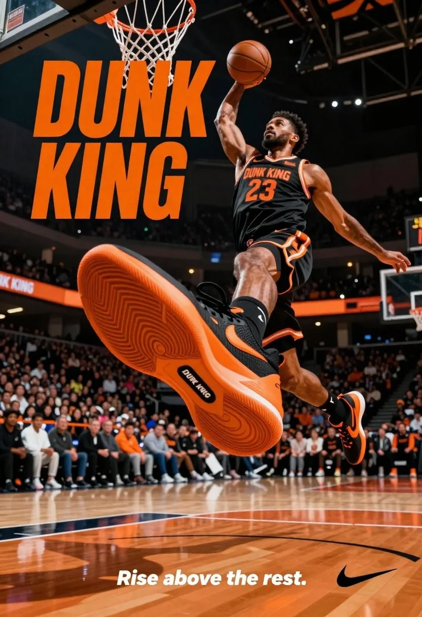 Dynamic Basketball Player Mid-air Performing Dunk With Large Orange And