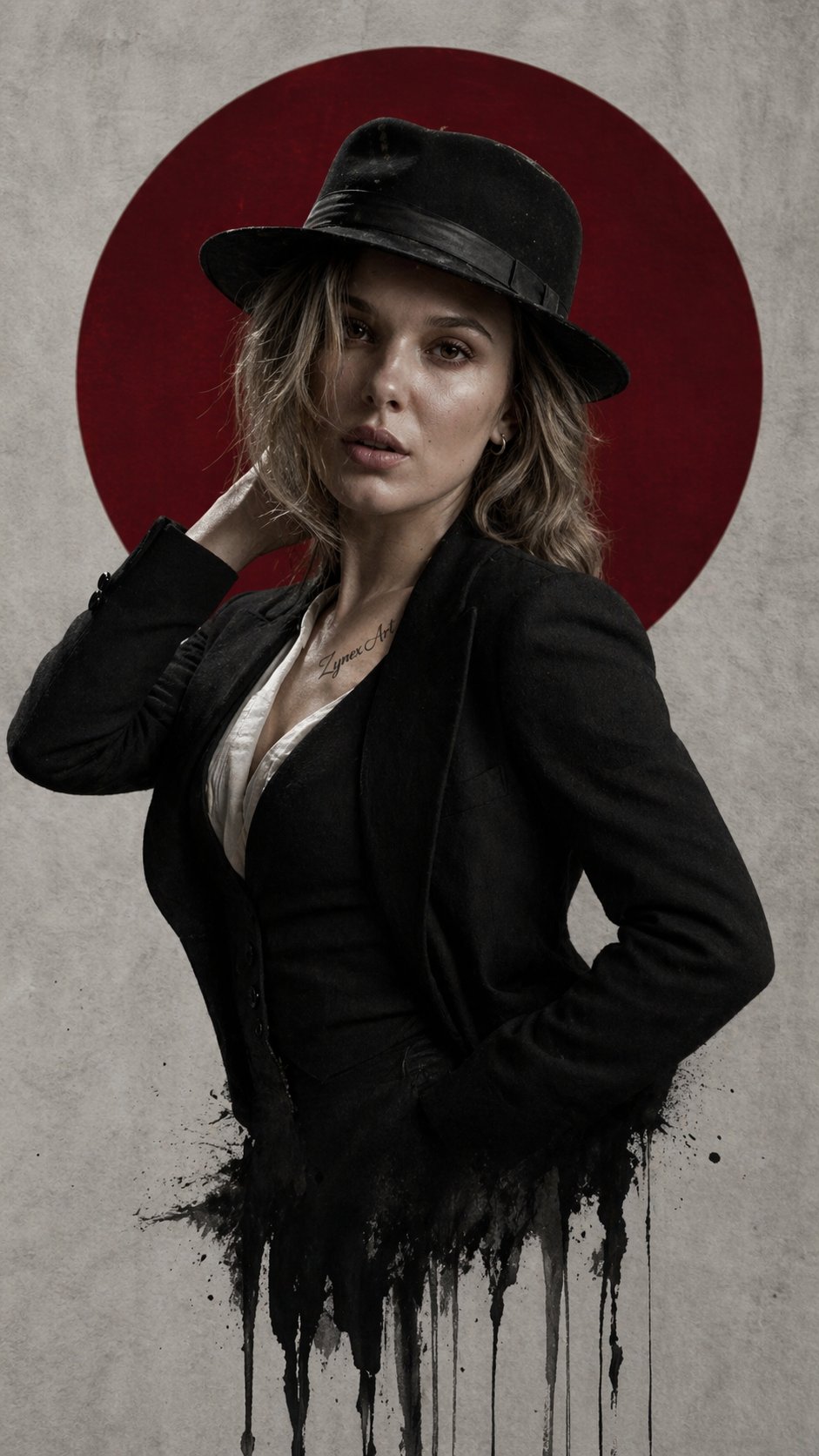 Fedora Suit Jacket Red Circle Ink Splatter